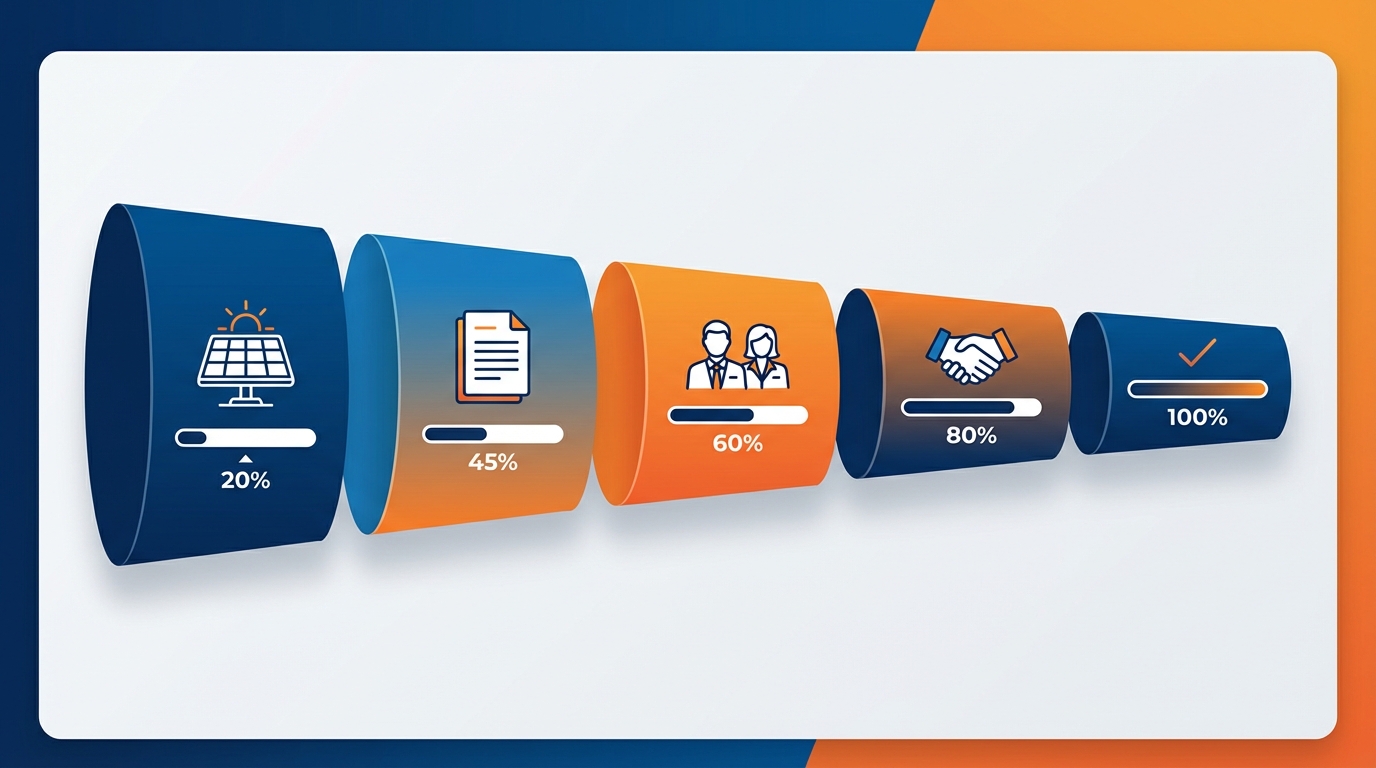sales pipeline stages visualization for solar companies showing lead progression