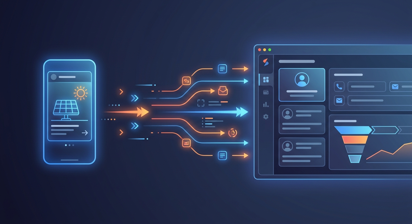 Facebook integration connecting solar CRM lead capture dashboard