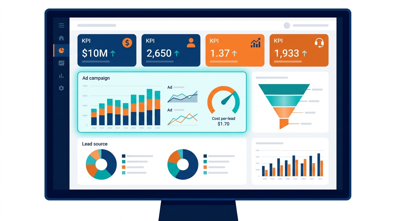 CRM dashboard tracking Facebook integration ROI and lead source analytics