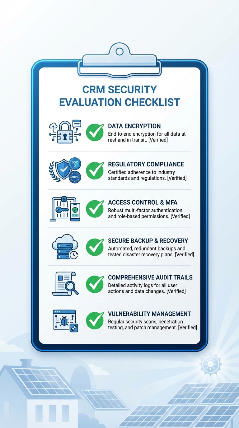 CRM security evaluation checklist for solar businesses