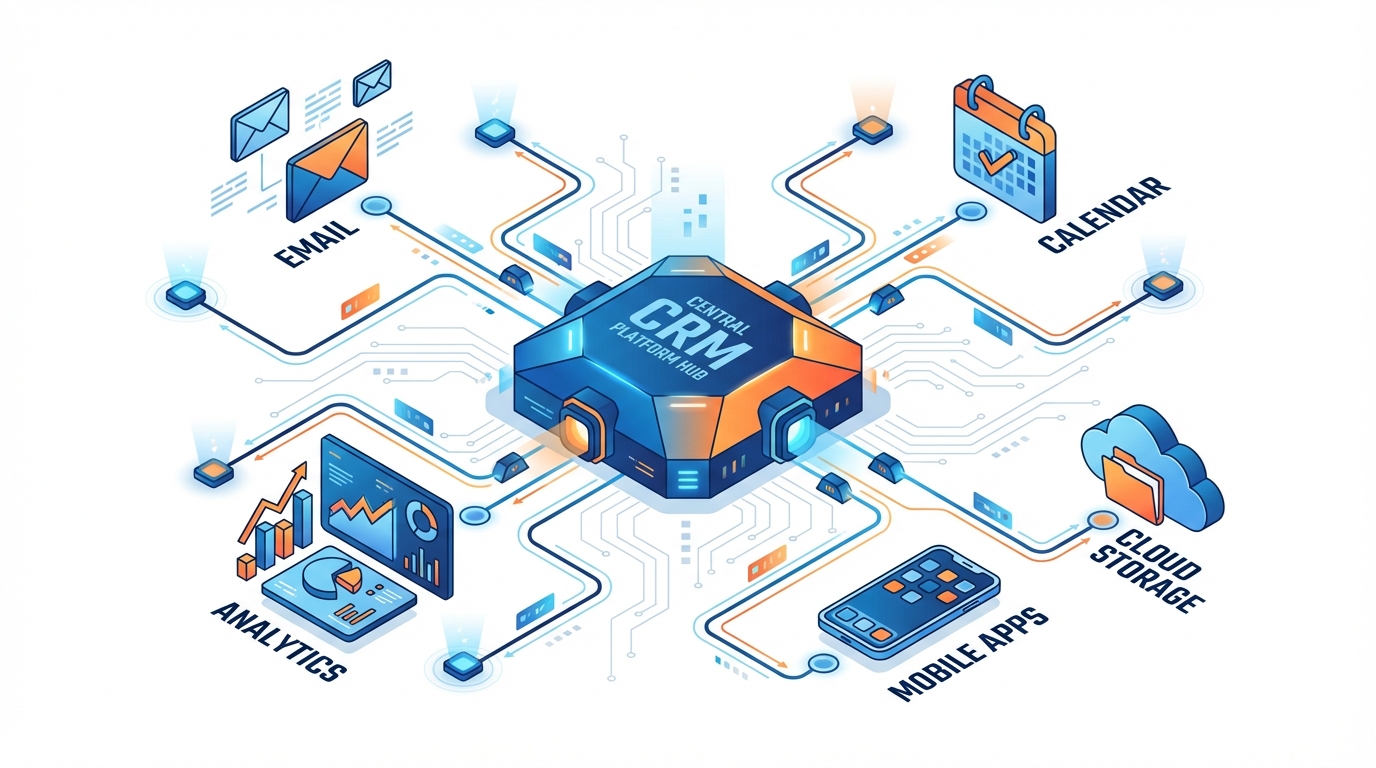 CRM integration ecosystem showing connected business tools and systems