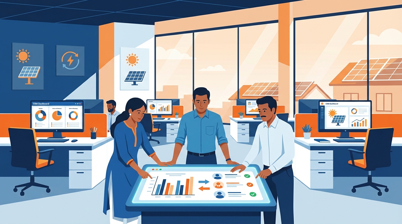 CRM vendors India comparison for solar installation companies showing evaluation dashboard