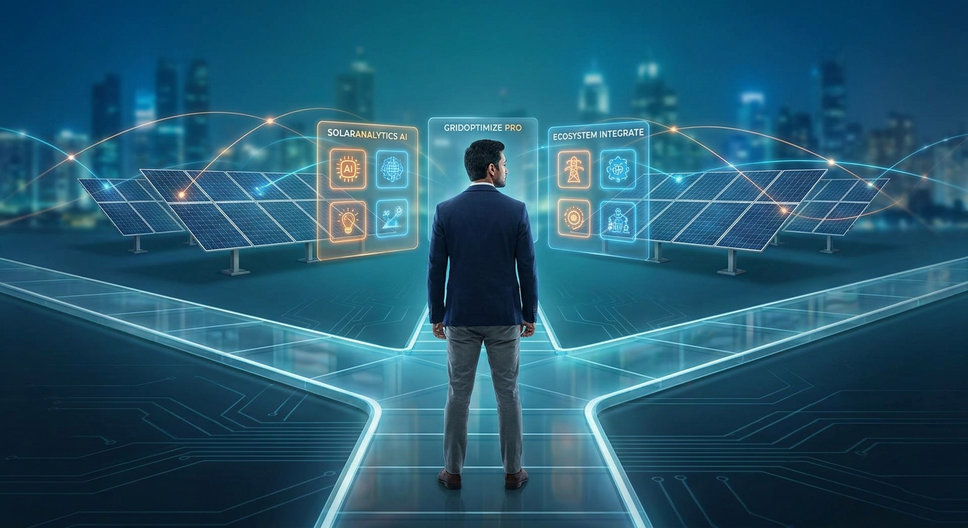 Business professional evaluating CRM tools options for solar company