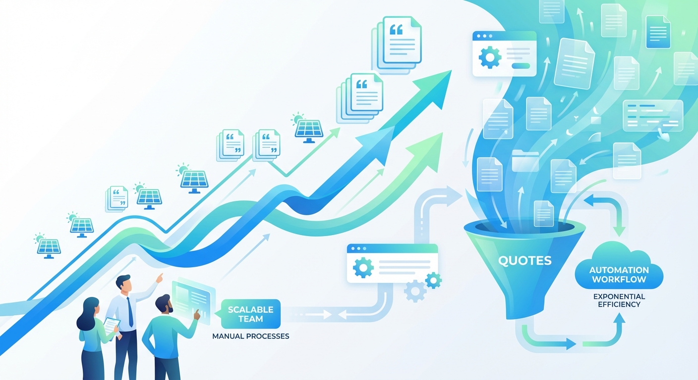 Visual showing solar business scaling quote volume through automation without hiring additional staff