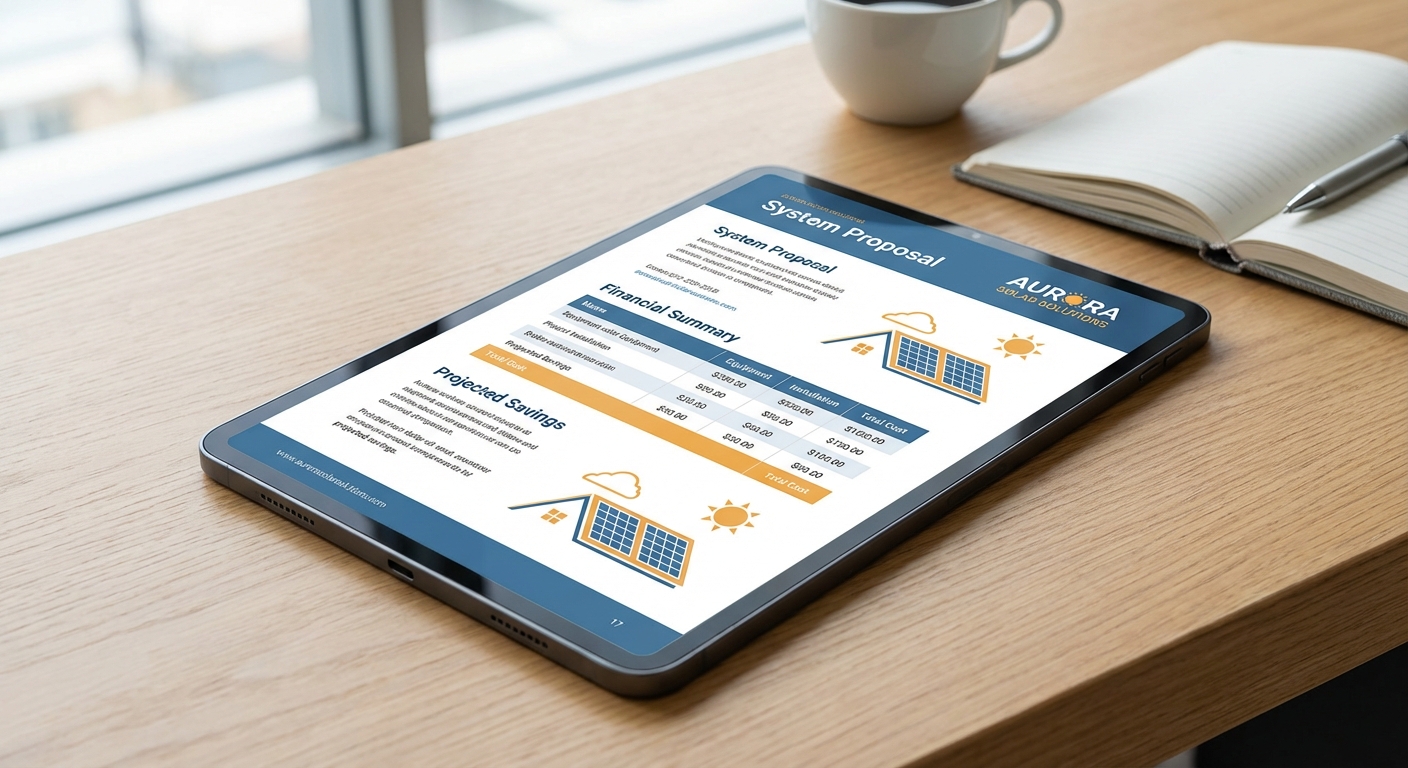 Professional solar proposal templates displayed on tablet device for business presentations