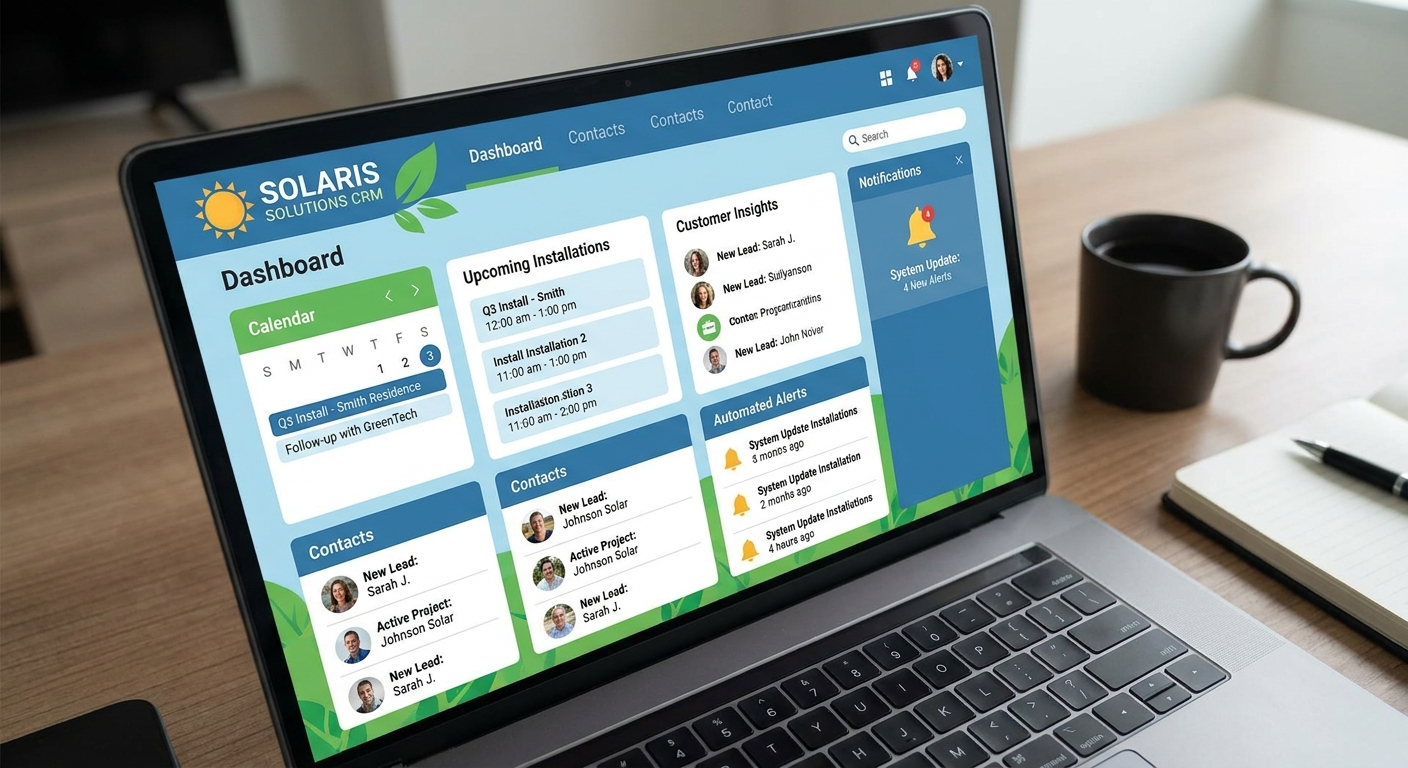 solar CRM India dashboard showing automated maintenance reminders and customer follow-up schedules