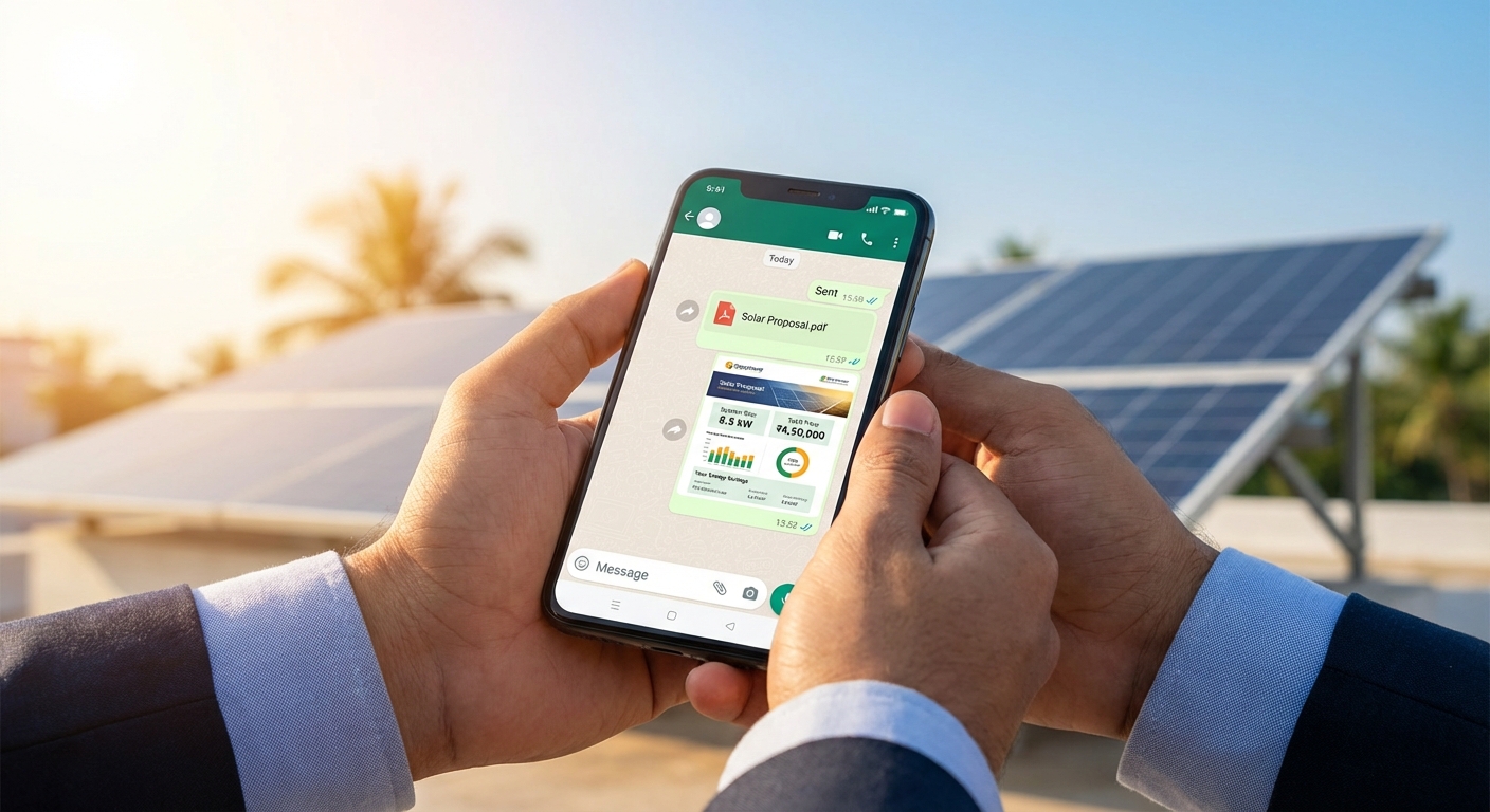 Solar professional sending proposal via mobile CRM in 60 seconds