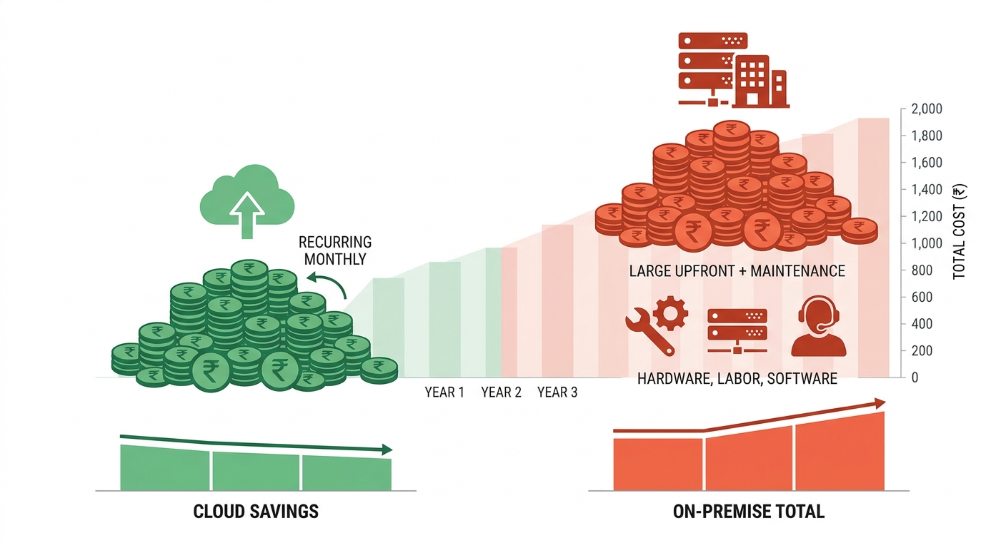 CRM solutions pricing comparison showing cloud subscription costs versus on-premise total cost of ownership for solar businesses in India