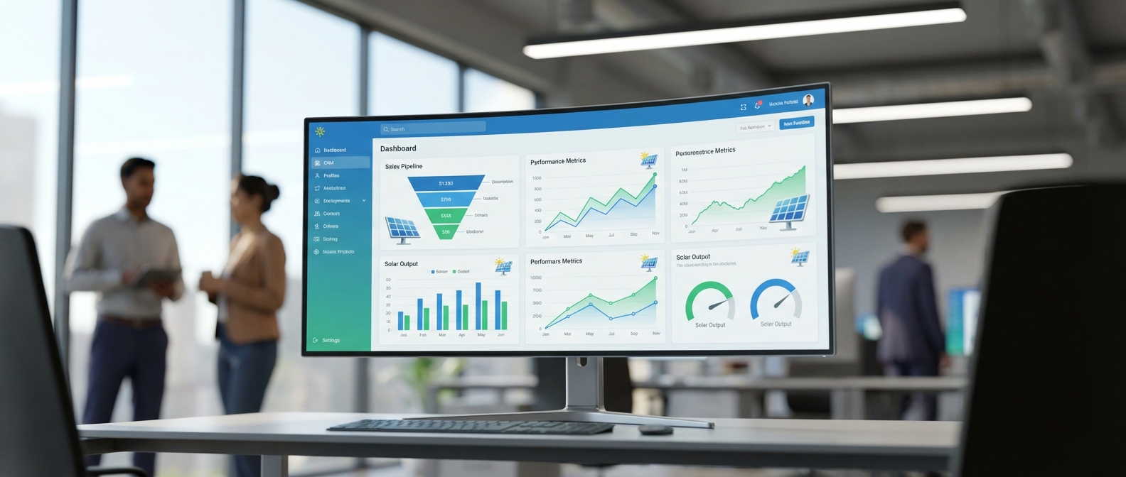 Solar CRM dashboard showing analytics and sales pipeline for Indian solar businesses