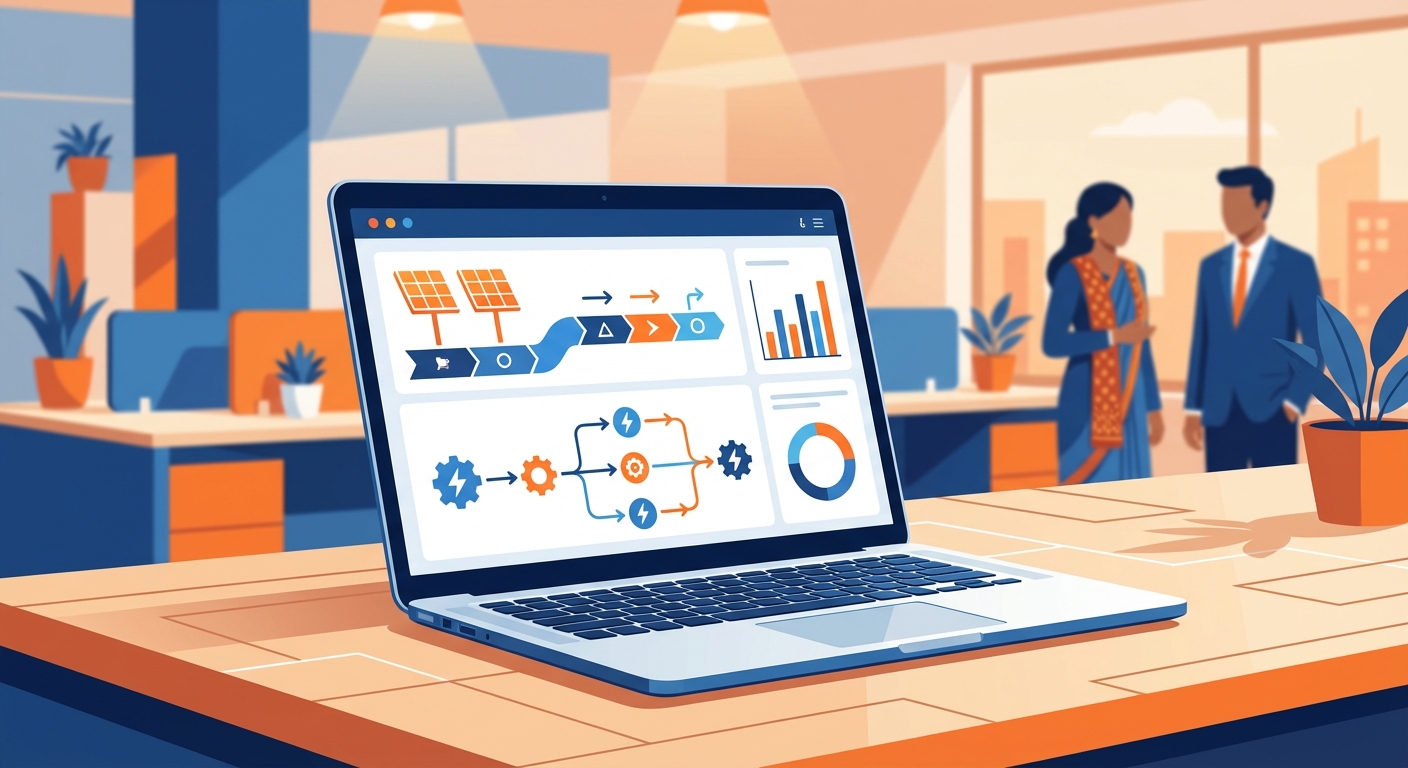 Solar sales automation dashboard showing automated workflows for Indian solar installation companies