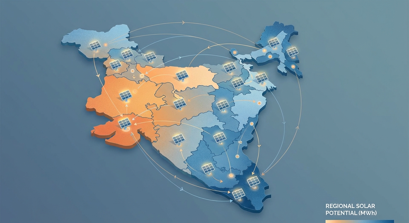Map of India showing regional solar market variations and considerations across different states