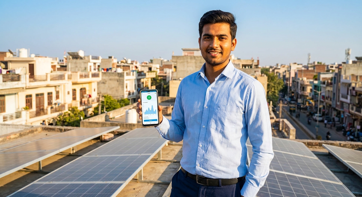 Solar sales professional using QuickEstimate CRM to send a proposal via WhatsApp in seconds