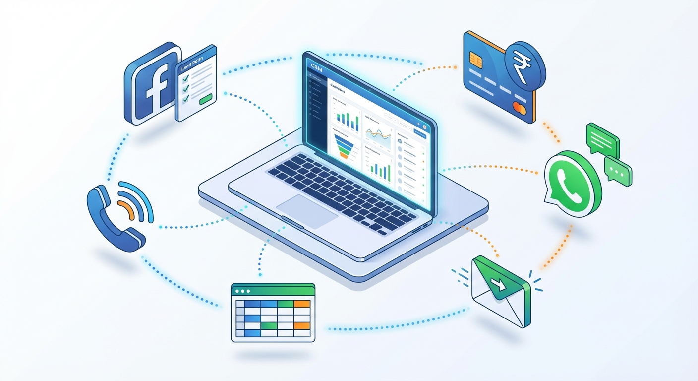 Essential CRM integration tools for solar businesses including Facebook Ads, WhatsApp, Excel, and payment systems