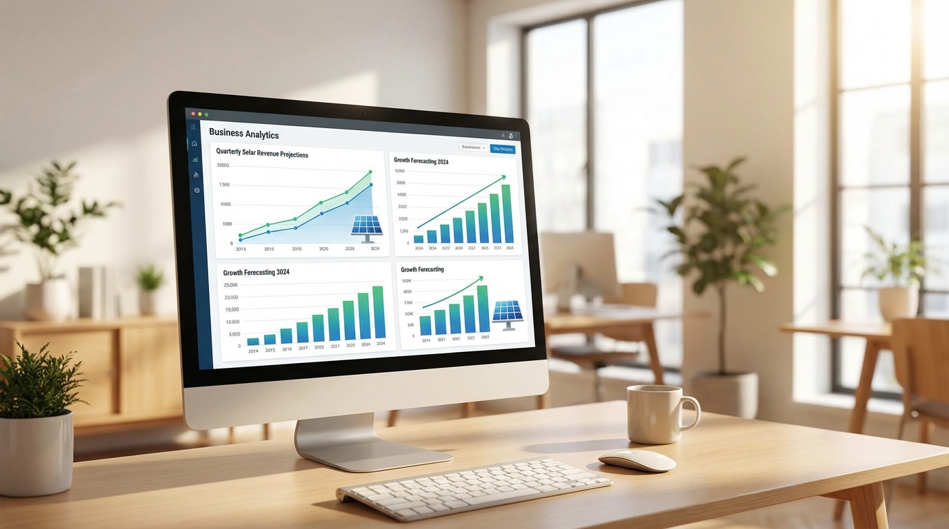 sales forecasting dashboard for solar companies showing revenue predictions and analytics