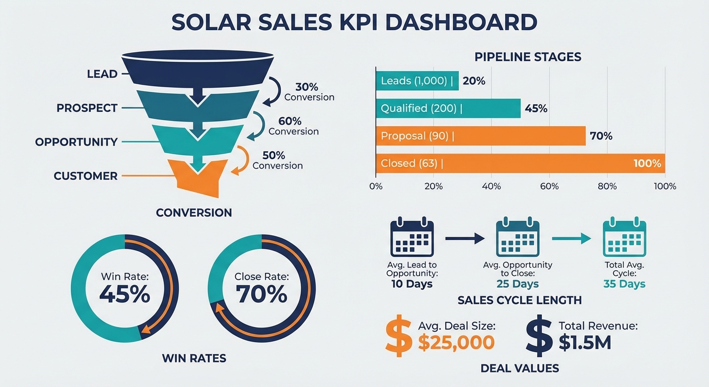 key sales forecasting metrics including conversion rates and pipeline velocity for solar businesses
