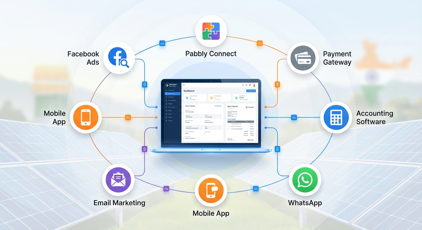 QuickEst solar CRM integration ecosystem with payment and marketing tools