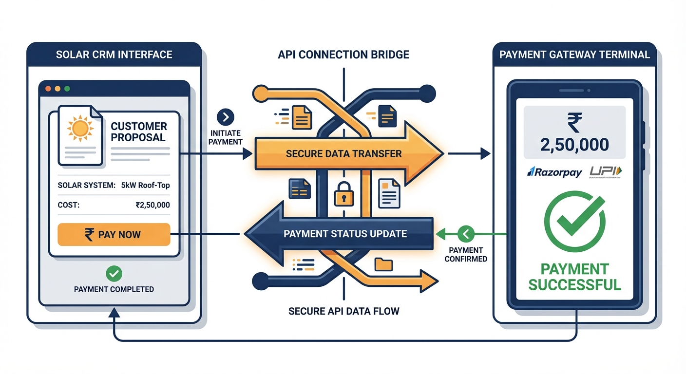 Payment gateway API integration workflow for solar CRM systems