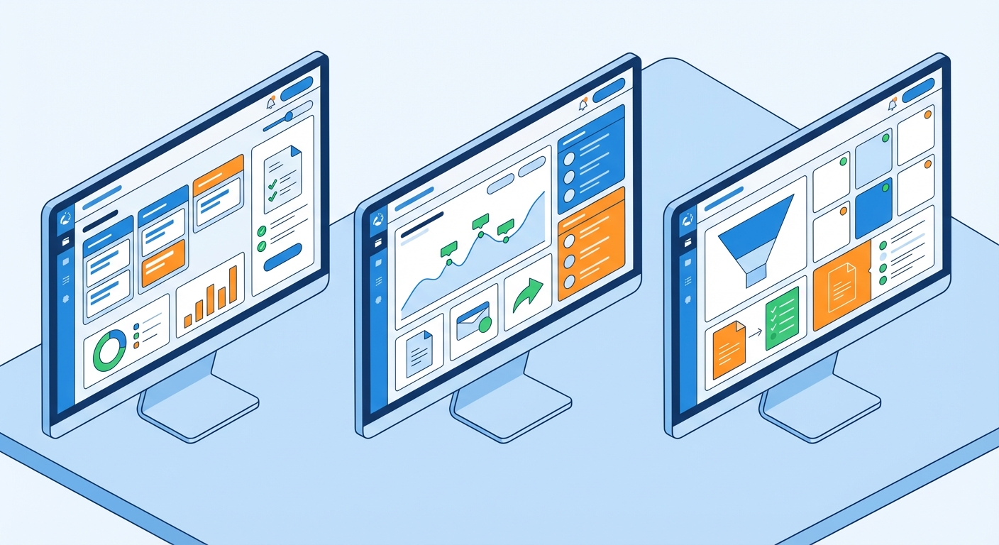 CRM software India feature comparison showing different platform interfaces and capabilities