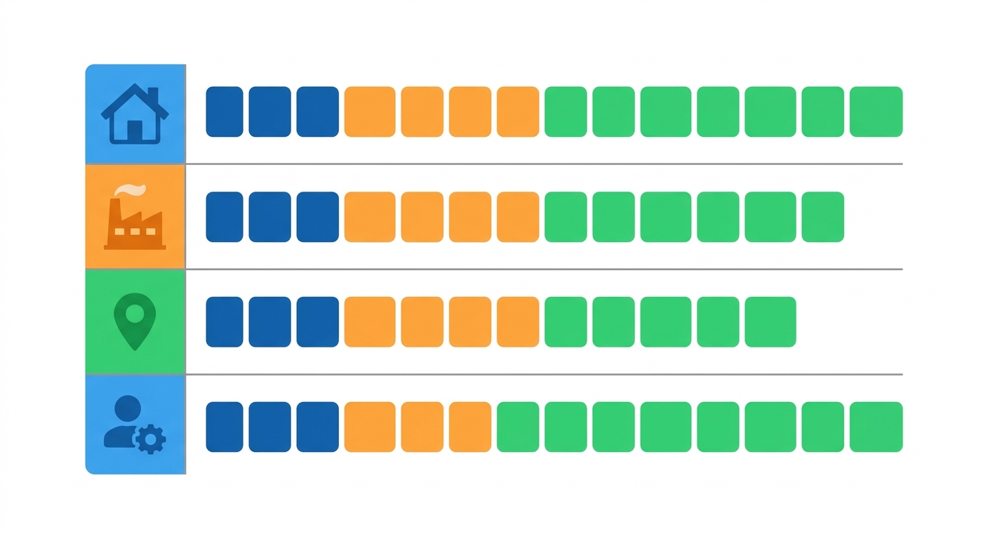 lead scoring matrix showing demographic criteria for solar customer segmentation including property type location and decision maker role
