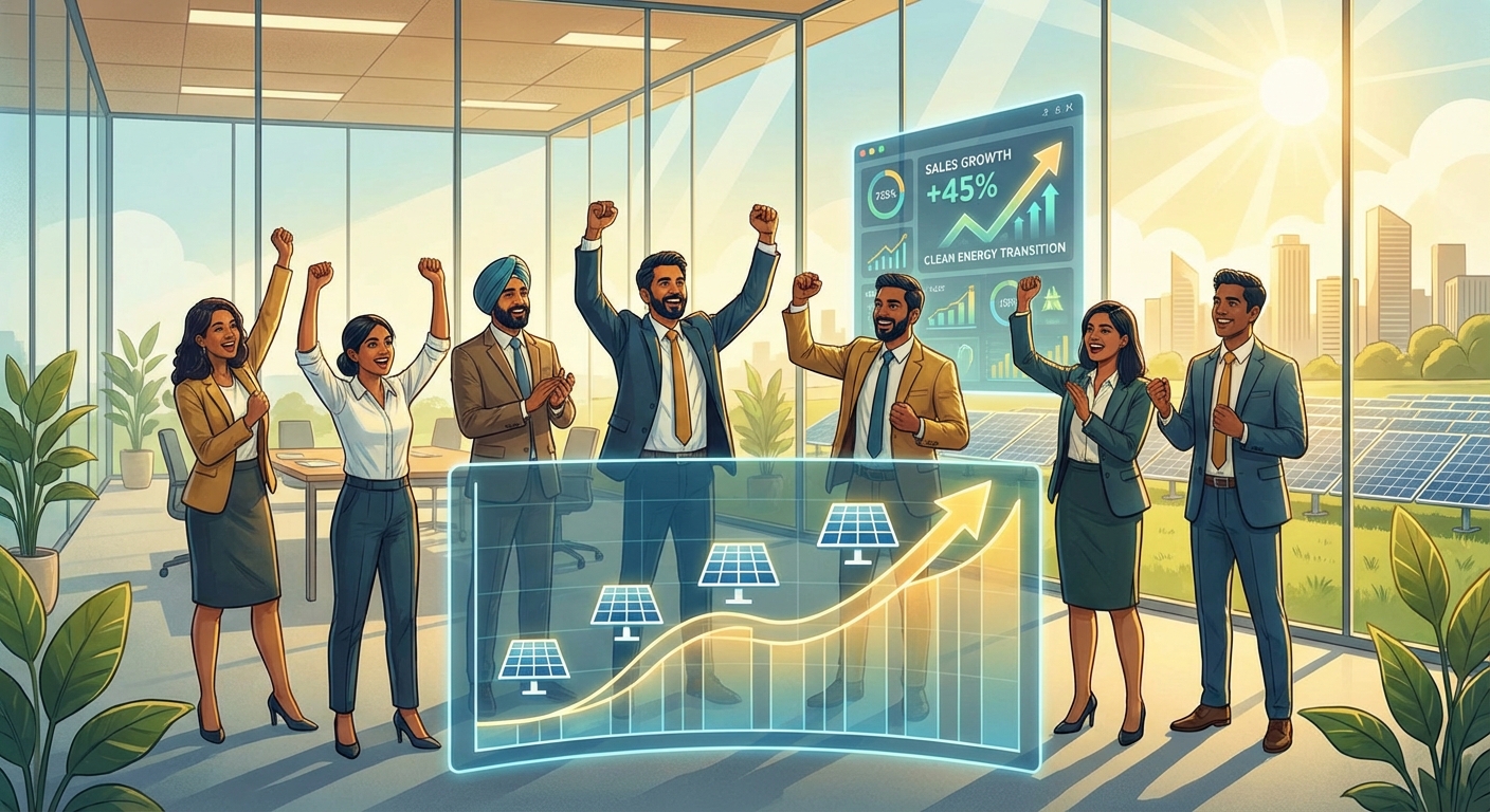 Solar business growth and success through proposal automation implementation showing upward trending metrics