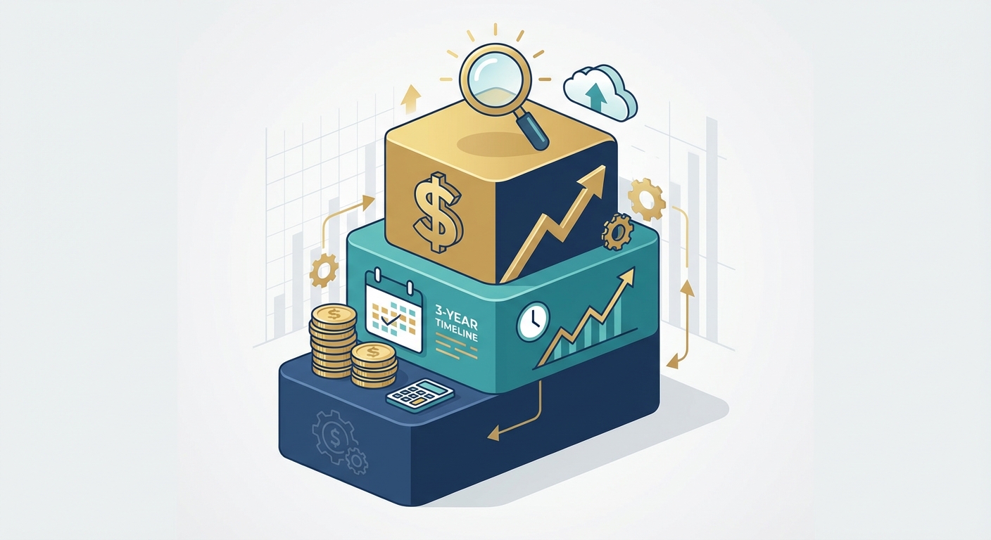 Total cost of ownership calculation for solar CRM software showing three-year cost breakdown