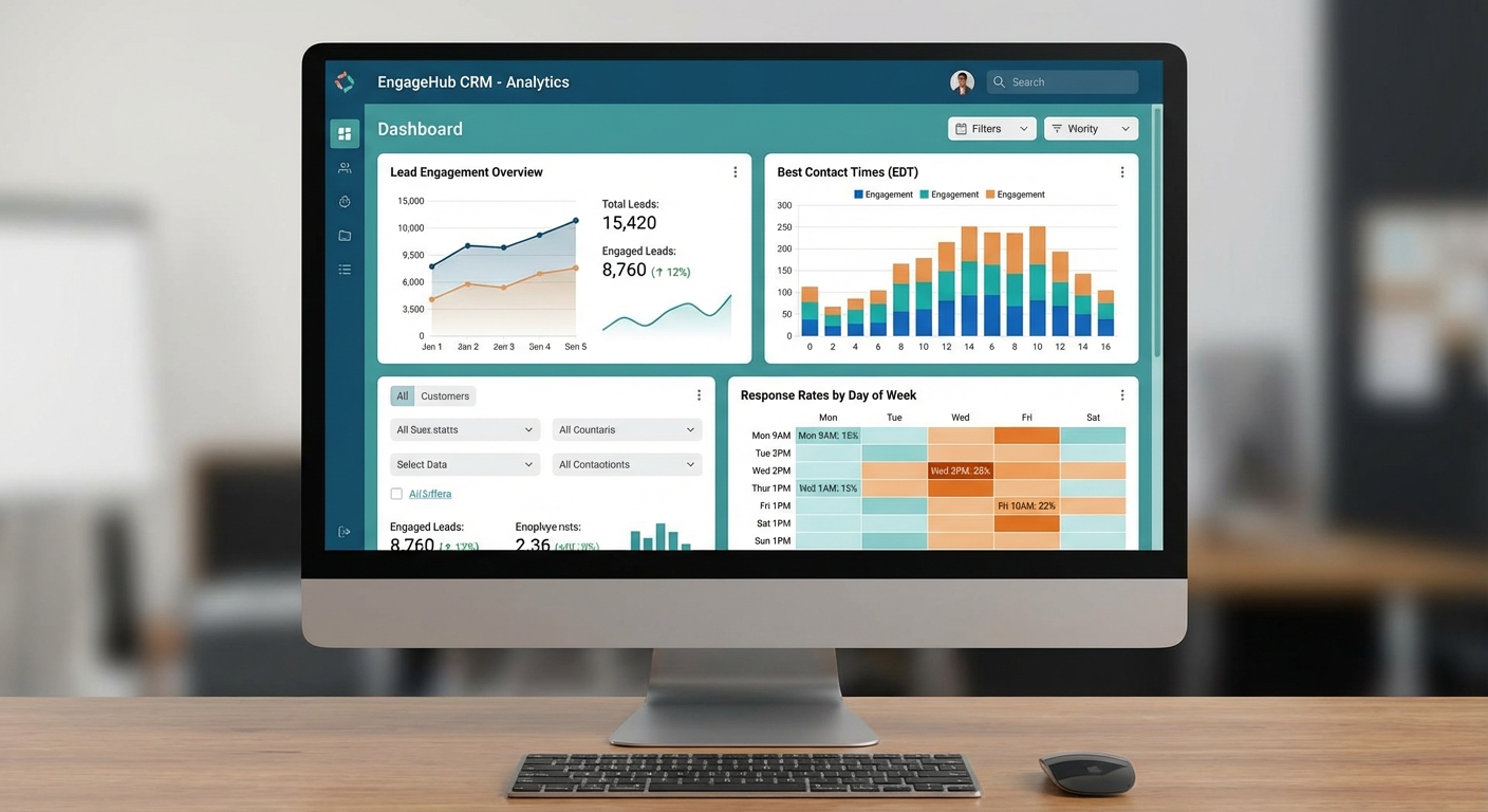 CRM dashboard showing lead engagement analytics and optimal timing data