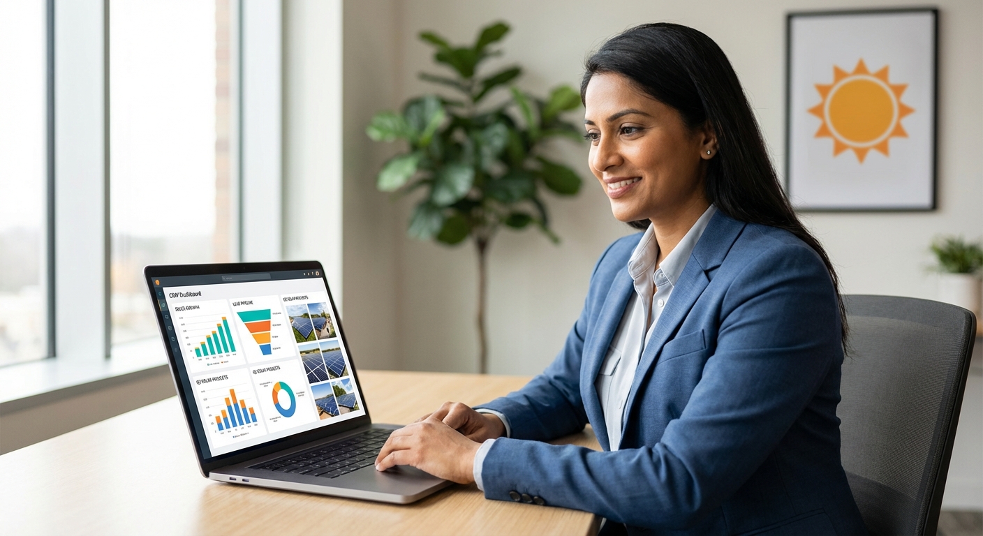 Solar sales professional managing lead nurturing through CRM dashboard