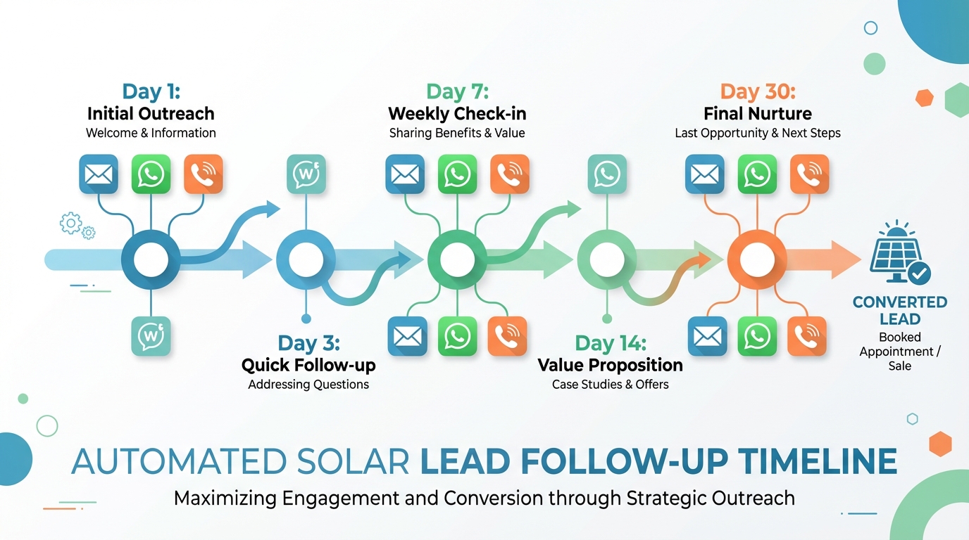 Automated follow-up sequence timeline showing lead nurturing touchpoints