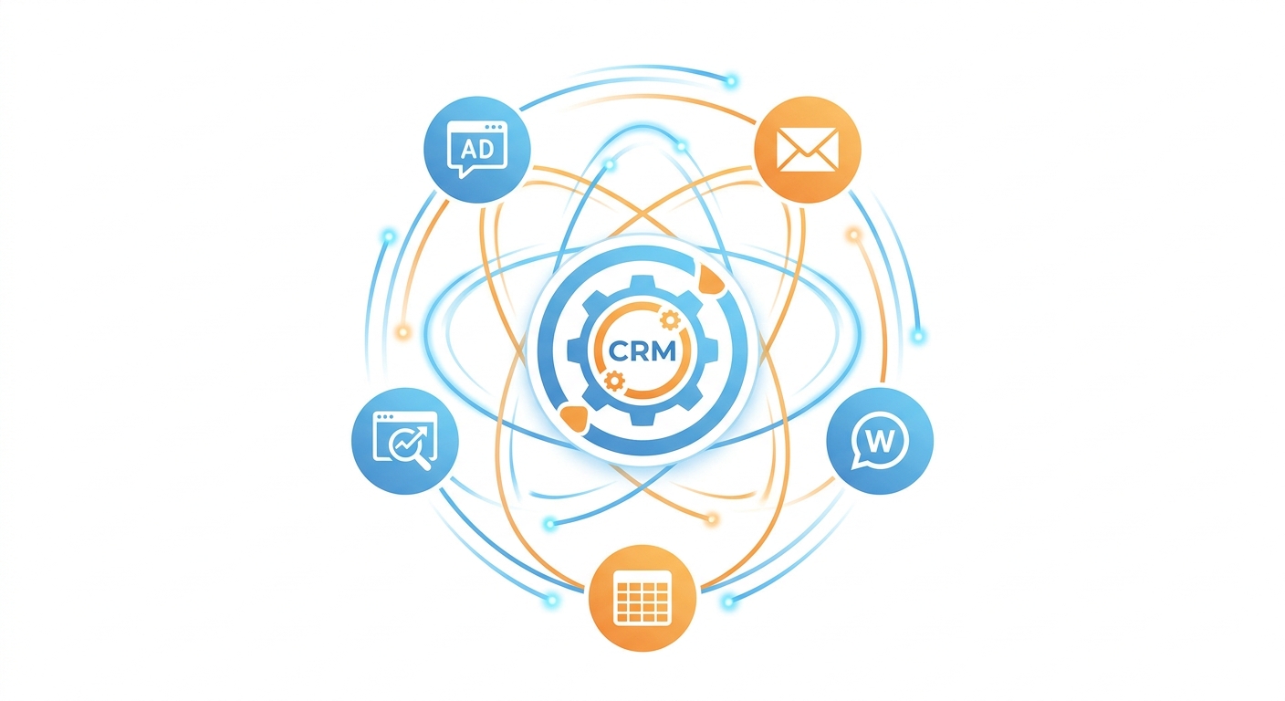 CRM automation integration hub connecting Facebook Ads WhatsApp email and lead sources for solar businesses