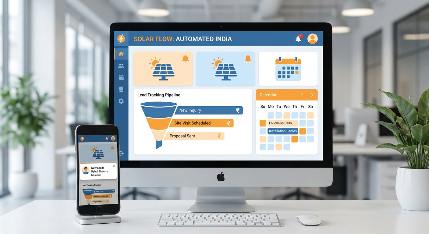 Follow-up automation India dashboard for solar business showing automated reminder system