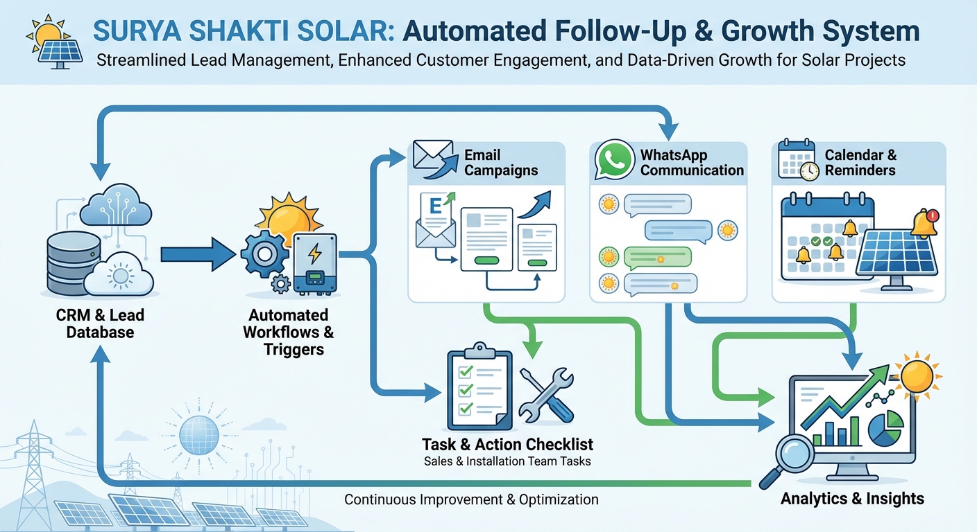 Components of follow-up automation India system including email, WhatsApp, and CRM integration