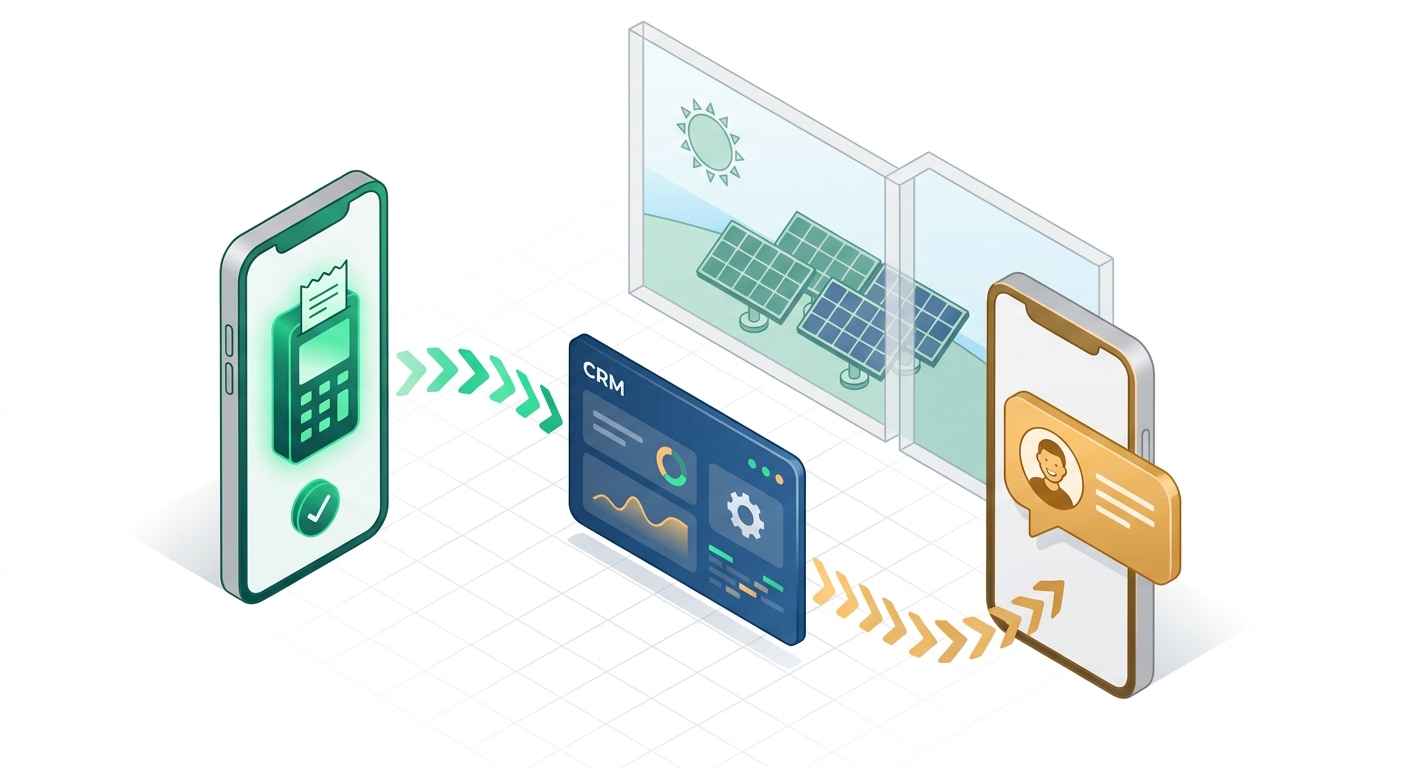 webhook automation triggering payment notification from gateway to solar CRM and customer WhatsApp