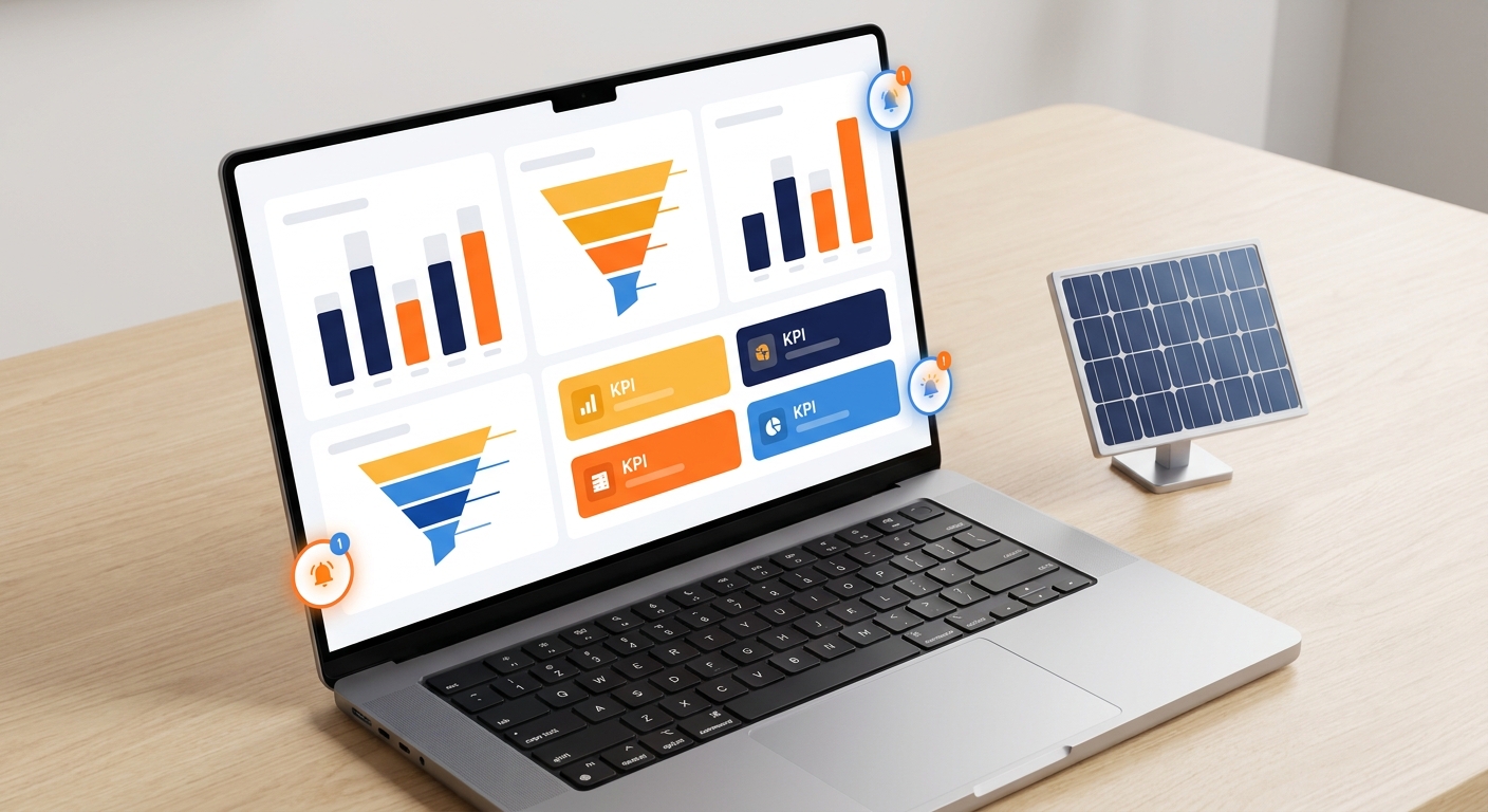 real-time solar sales analytics dashboard receiving live webhook automation data from CRM events