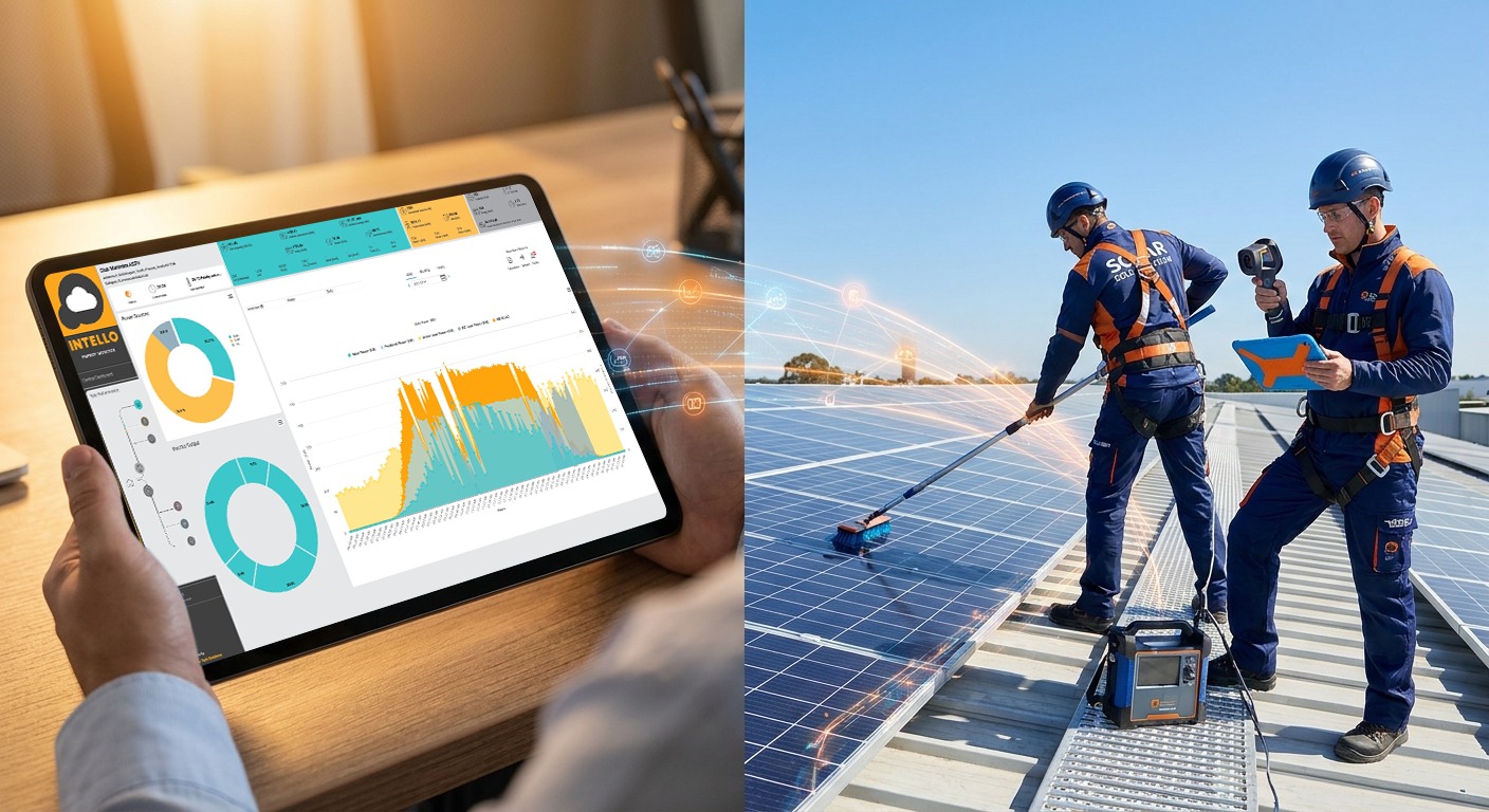Intello solar monitoring dashboard integrated with on-ground O&M team for solar cleaning India