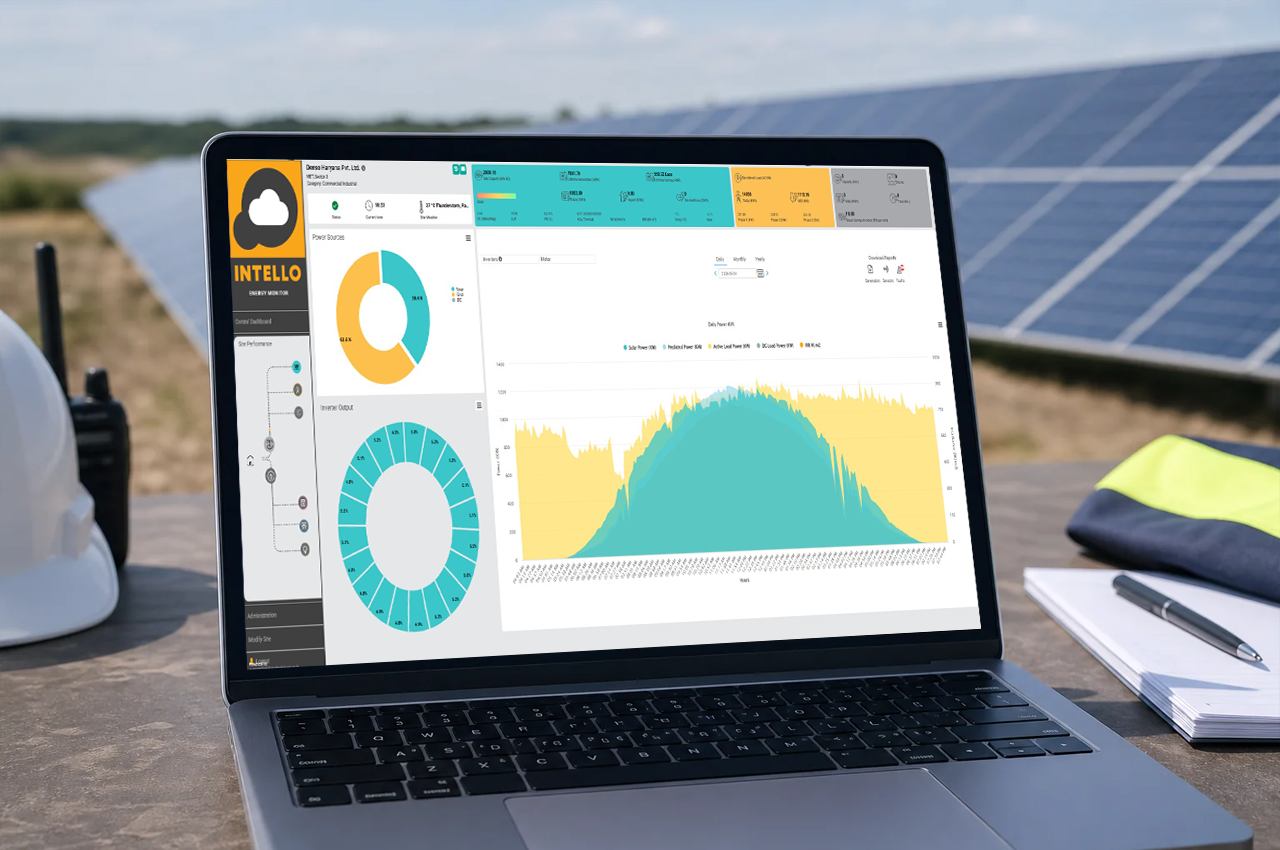 Solar monitoring dashboard on a laptop showing generation data used as evidence for a warranty claim in India