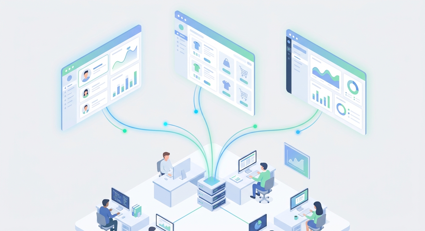 API integration use cases showing connected CRM, e-commerce, and analytics platforms