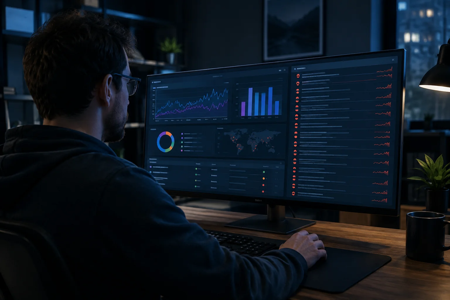 Support team monitoring analytics dashboard after app release