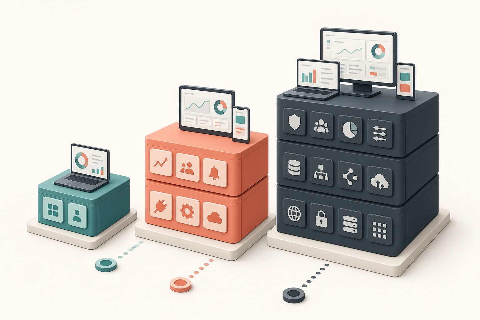 Stacked building block illustration representing MVP, mid-tier, and enterprise SaaS development cost stages