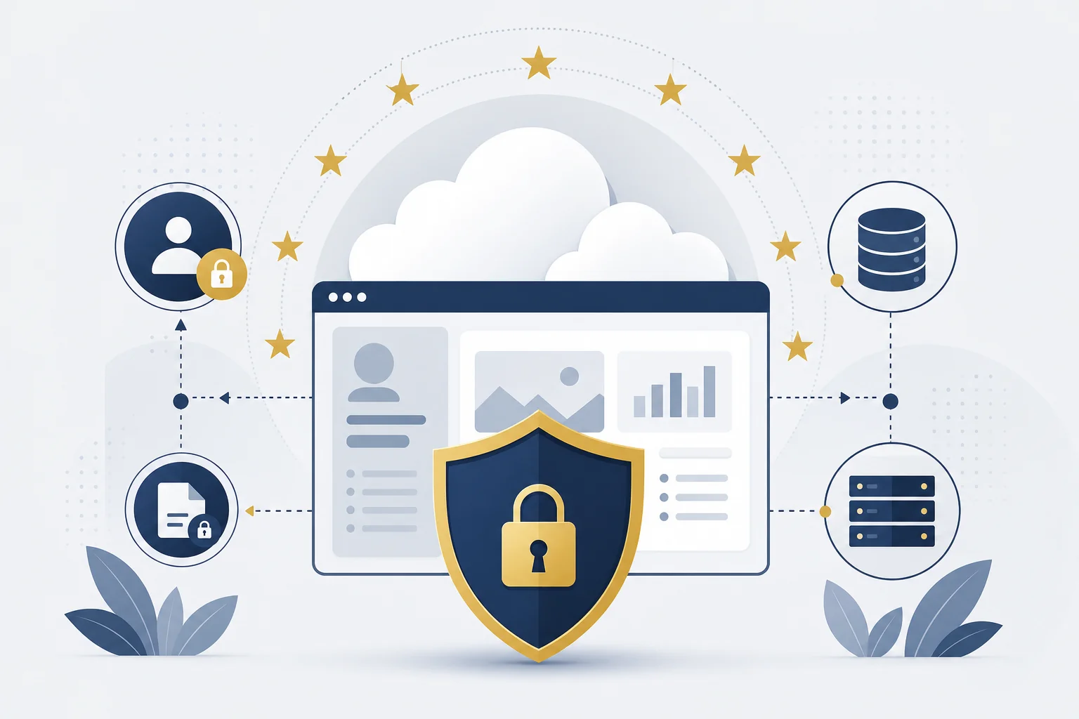 Digital shield icon representing GDPR data protection compliance for a SaaS platform serving Belgian and EU customers