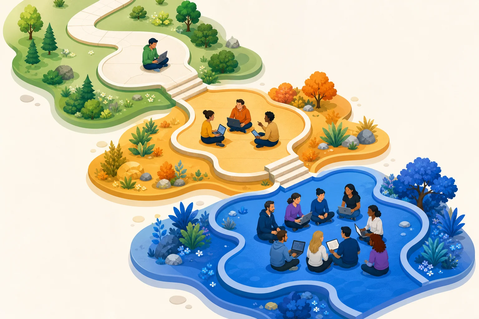 Phased DevOps adoption roadmap illustration showing three progressive stages for growing development teams