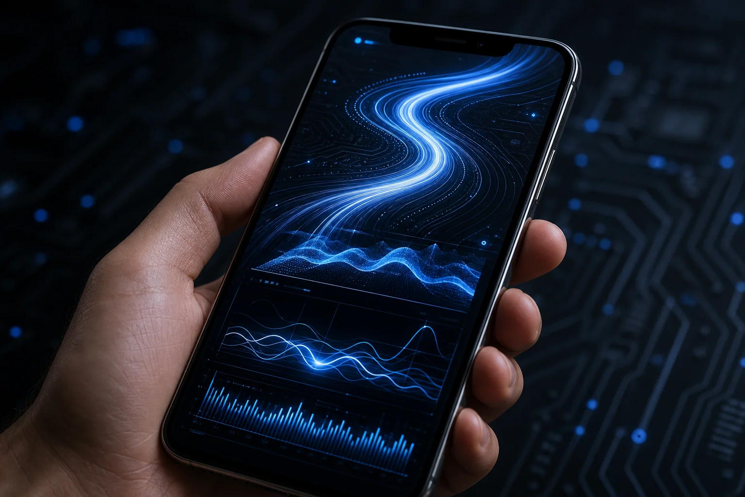 Smooth mobile app performance visualization showing fluid UI animations and responsiveness on a smartphone