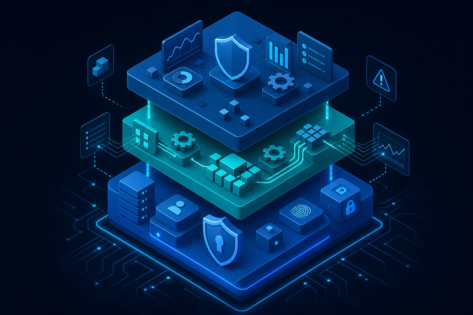 Technical API architecture layers showing authentication, data transformation and error handling components