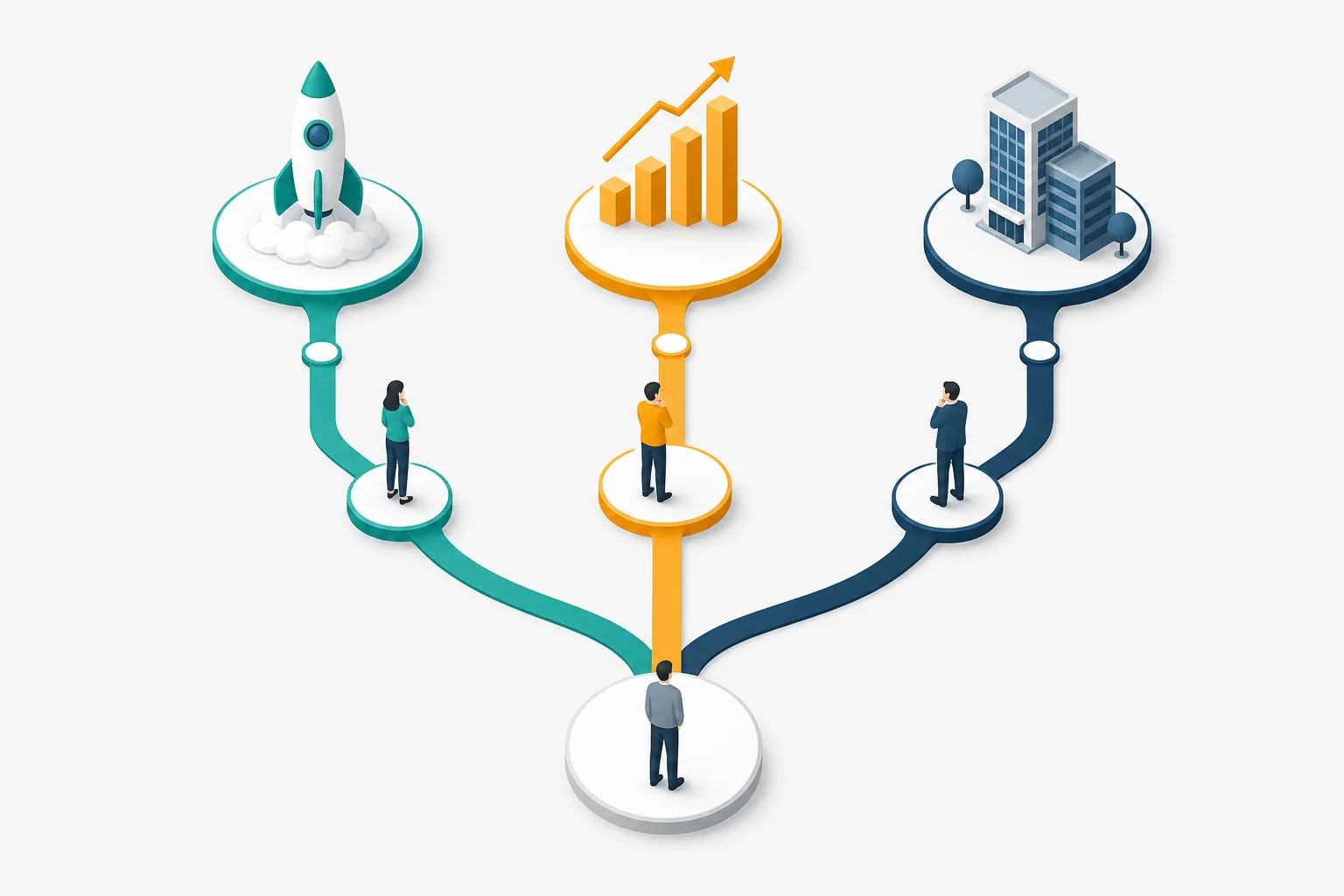 Decision framework flowchart showing different business stages and paths to choosing between local and offshore app development
