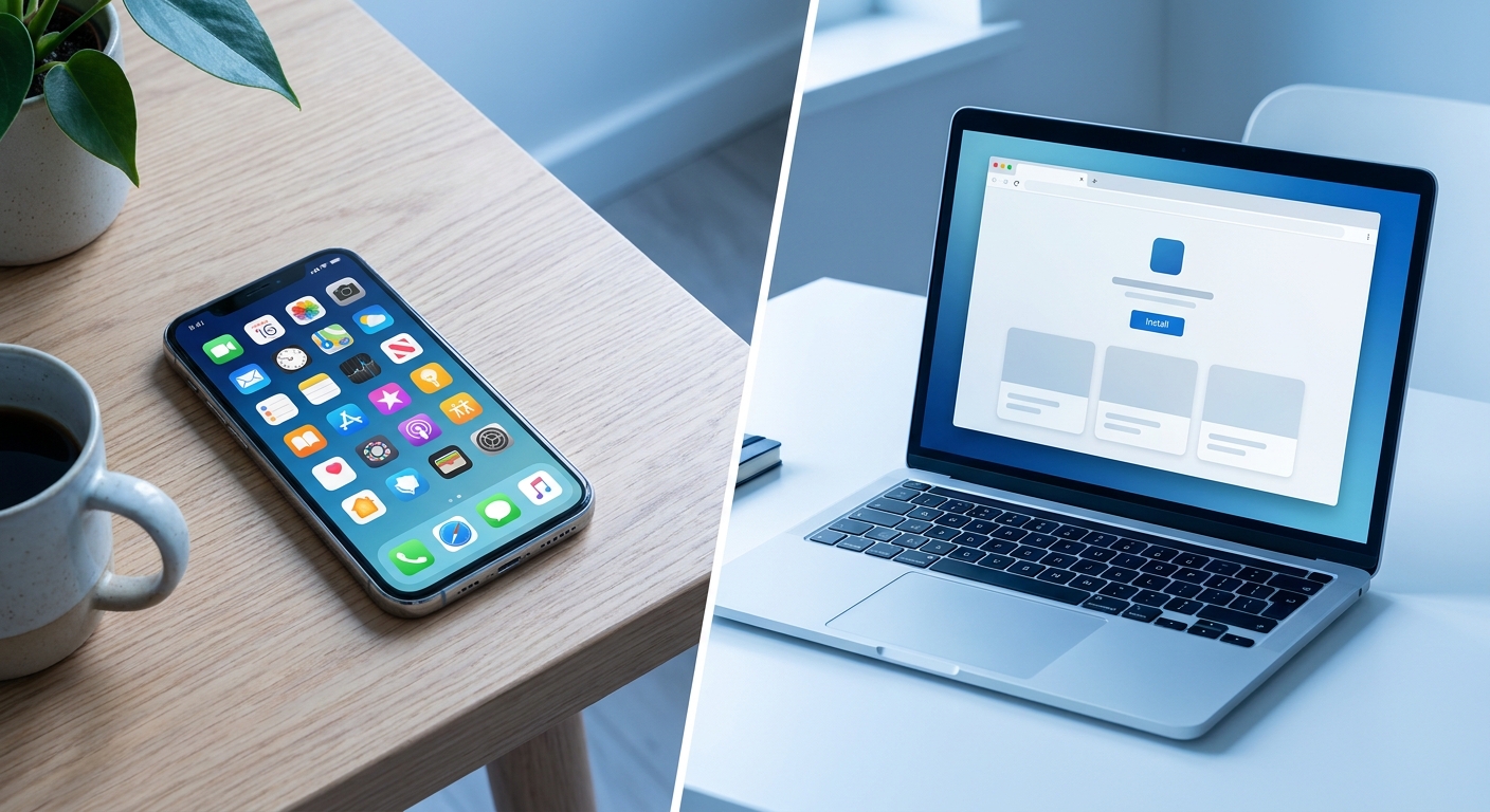 PWA development Sweden compared to native app development across two device types