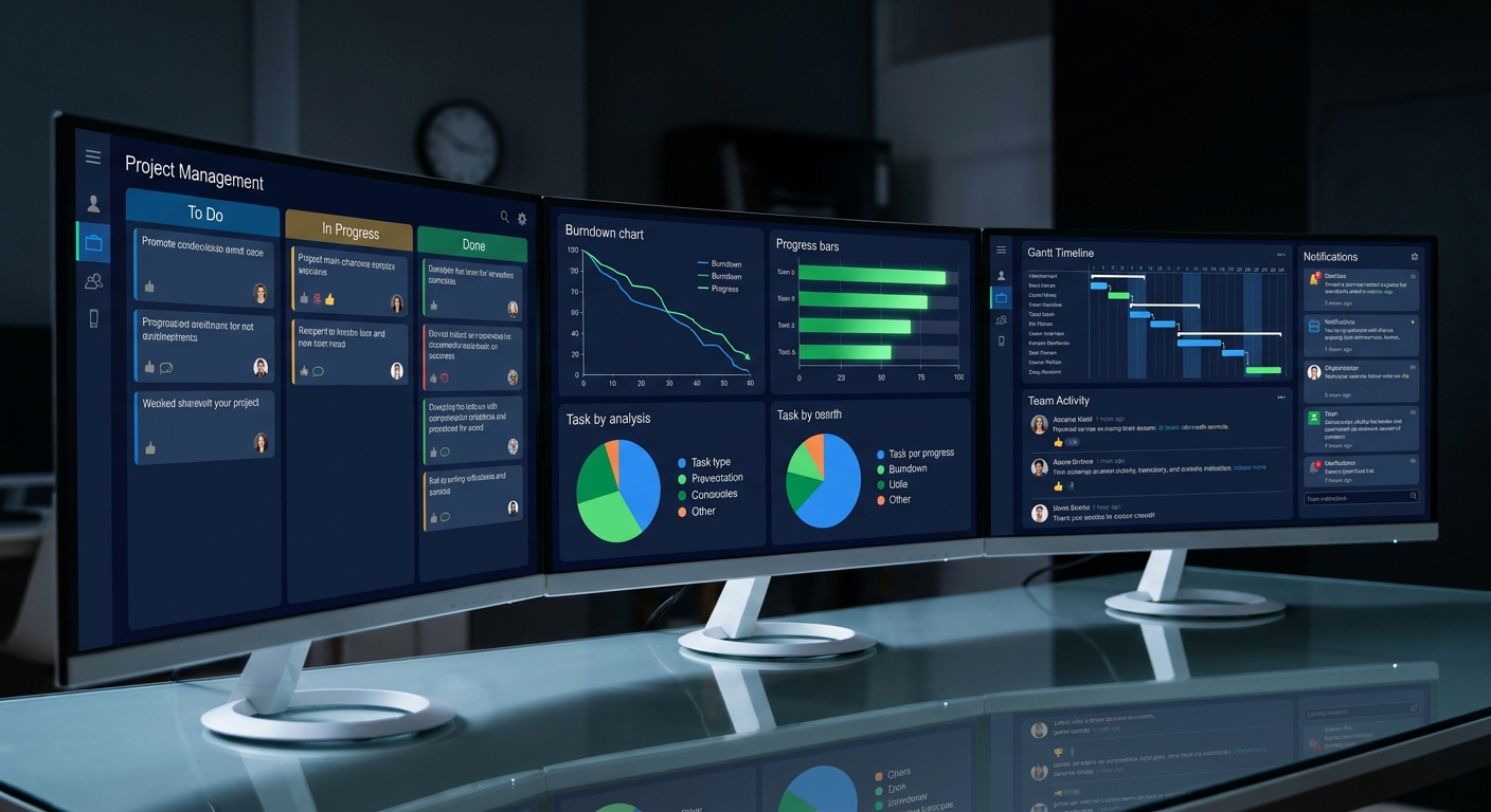 project management dashboard for outsourcing Sweden remote development team with Kanban board and burndown charts