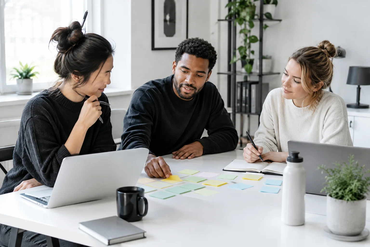 Small startup team around a table planning an accessibility audit of their website