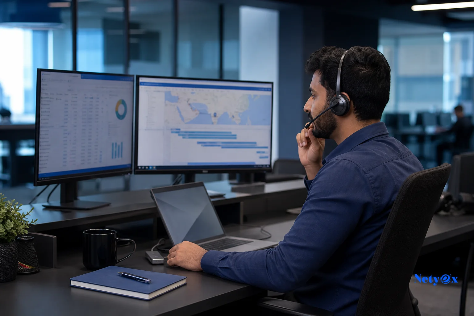 Sourcing specialist coordinating supplier communication and shipment tracking from an office in Noida, India