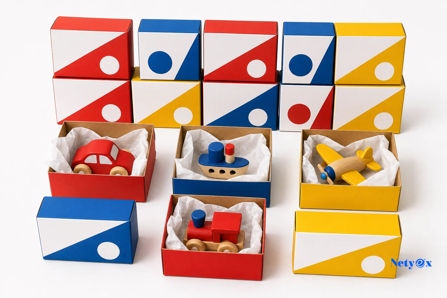 Export-ready toy packaging with compliance labels for US and EU markets