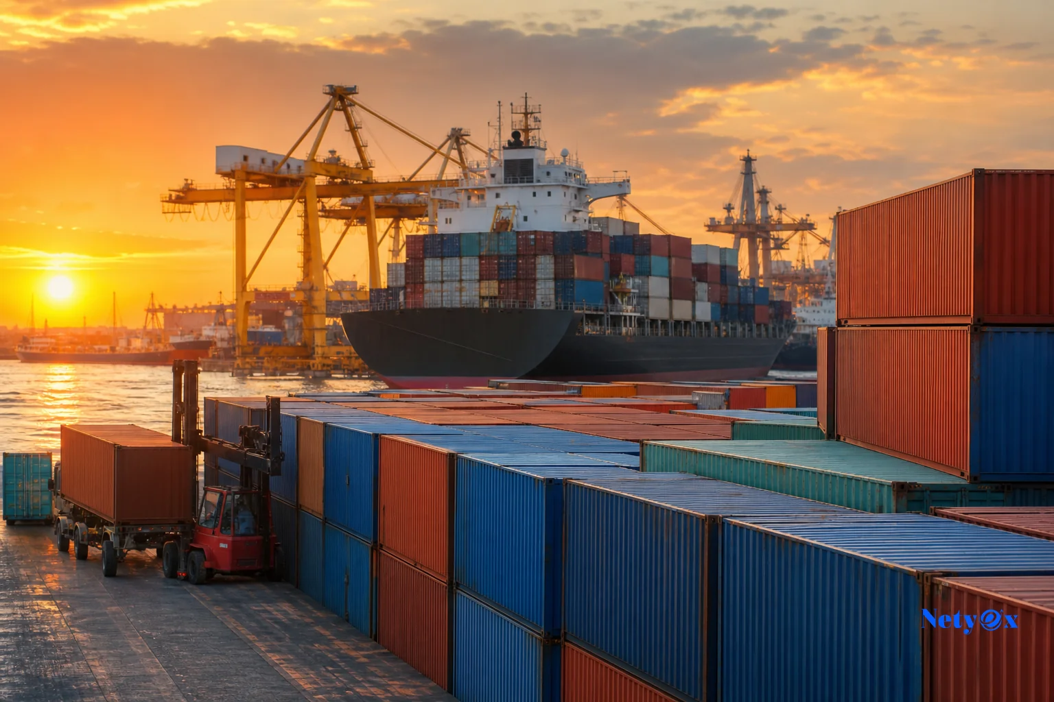 Shipping containers at an Indian seaport ready for export to the US, UK, and UAE