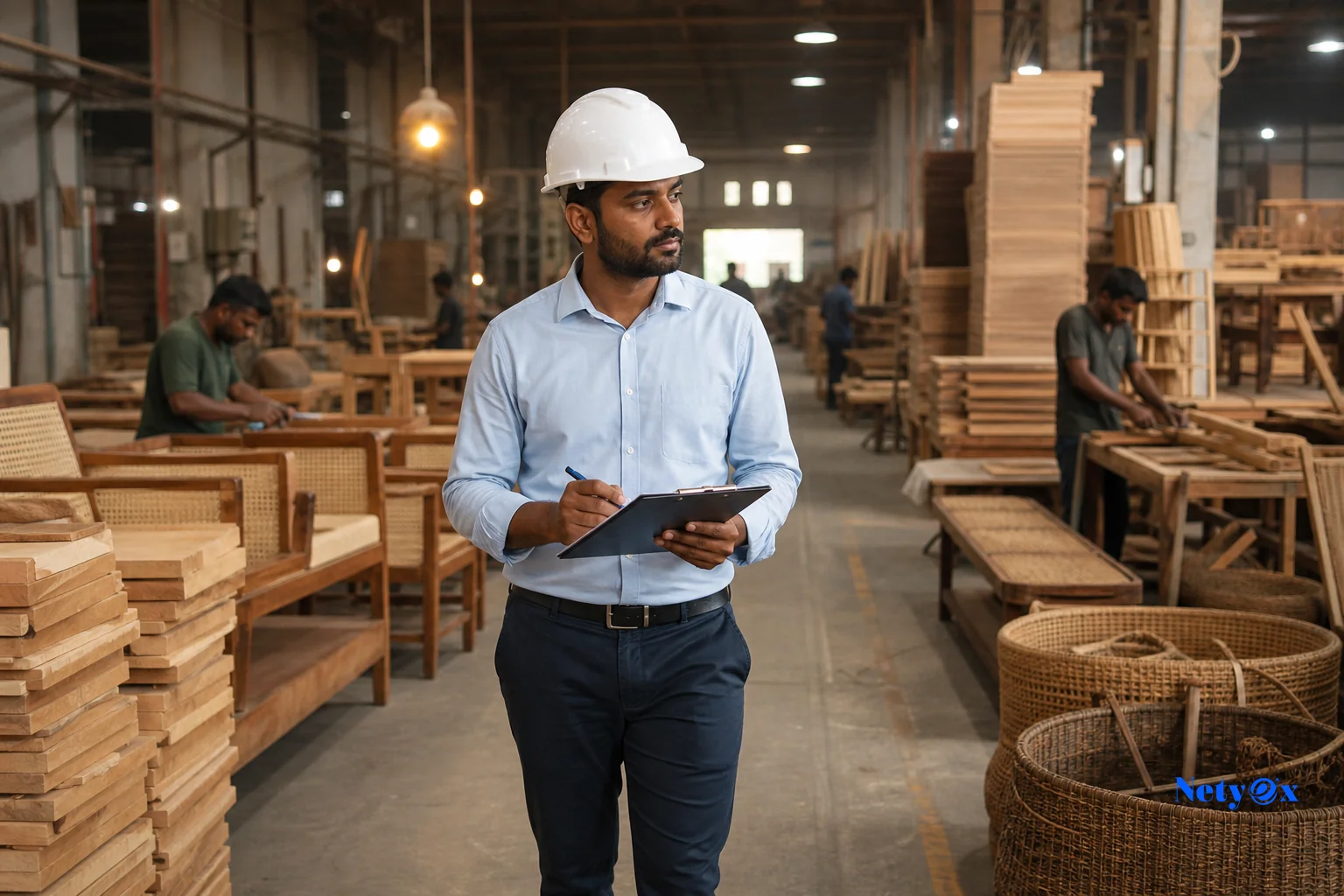 Sourcing specialist verifying a manufacturing facility in India during a factory audit